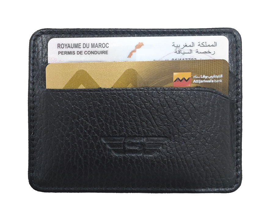 Porte carte cuir véritable noir Legend