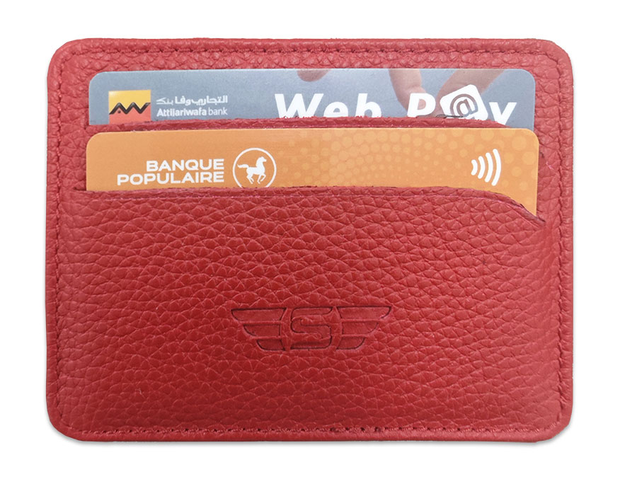 Porte carte cuir véritable rouge Legend