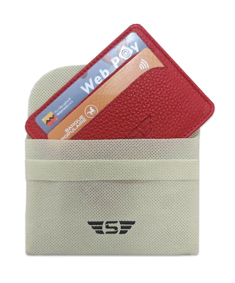 Porte carte cuir véritable rouge Legend