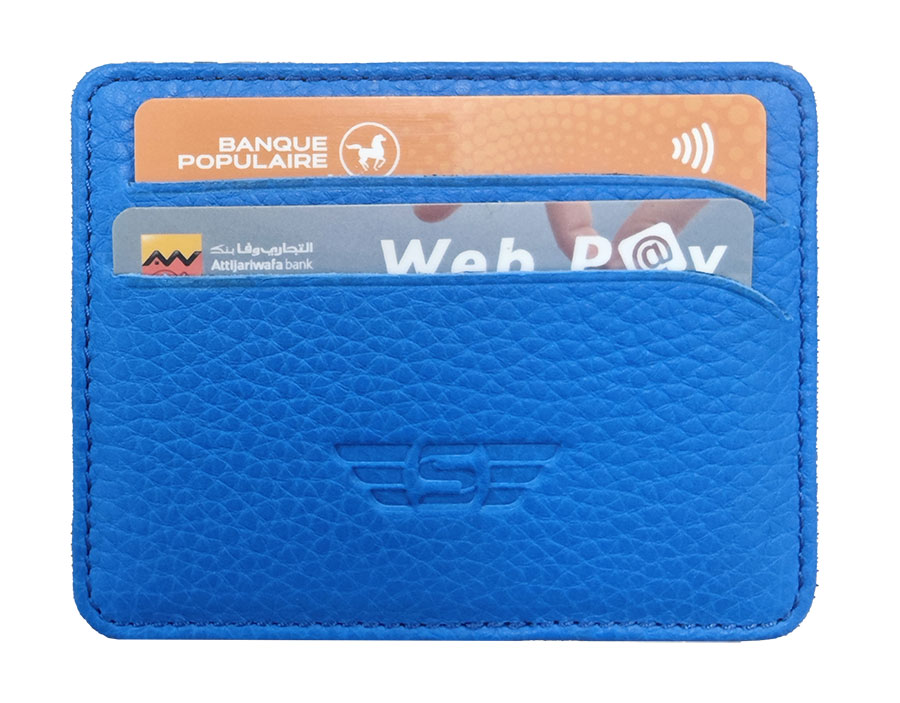 Porte carte cuir véritable bleu Legend