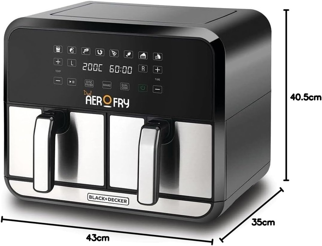 Air fryer Double 4L + 4L Aerofry en acier Black + Decker