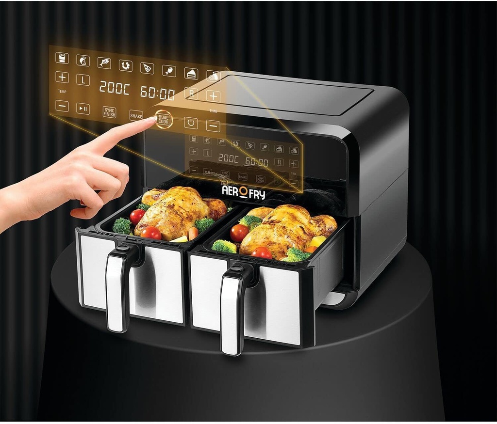 Air fryer Double 4L + 4L Aerofry en acier Black + Decker