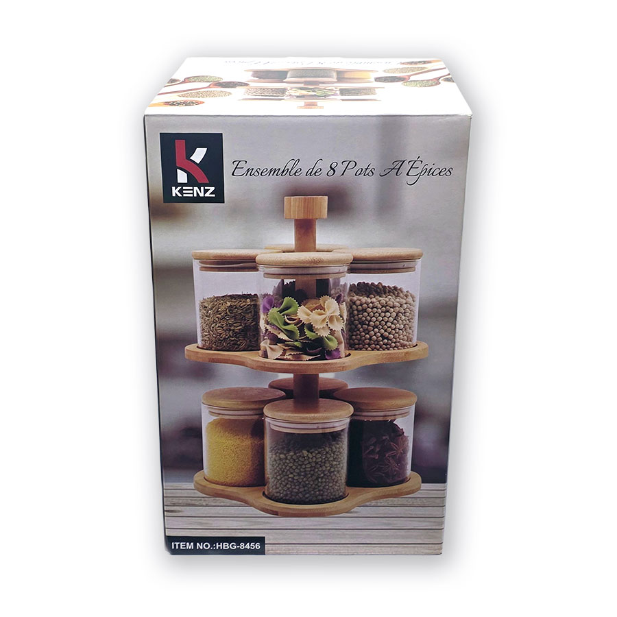 Kenz Pots à épices, service à épices 8 pièces avec support