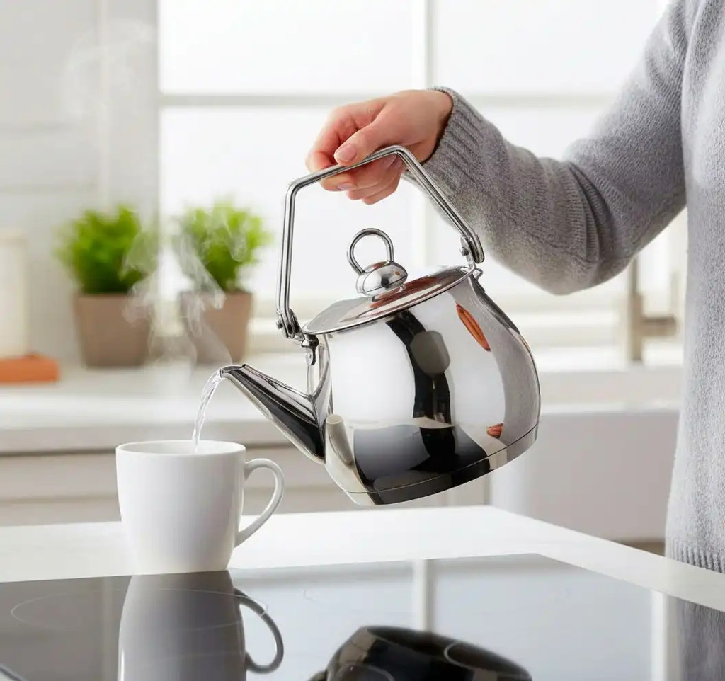 Pandiani Bouilloire à sifflet - 2,5L - Acier inoxydable - Design moderne - Finition brillante