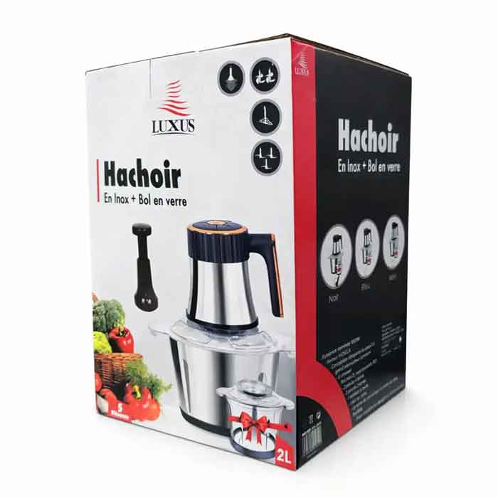 Hachoir électrique puissant Luxus 1000W avec ses deux bols interchangeables en verre et en acier inoxydable - Maroc