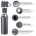 Bouteille thermos isotherme grise Luxus TL500G de 500 ml avec ses trois tasses de partage alignées - Maroc