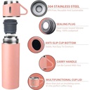 Bouteille thermos isotherme rose/pink Luxus TL500R de 500 ml avec ses trois tasses de partage alignées - Maroc