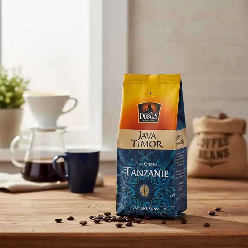 Sachet de café en grains Les Cafés Dubois Java Timor pure origine Tanzanie 250g avec valve de fraîcheur - Bazarcom Maroc