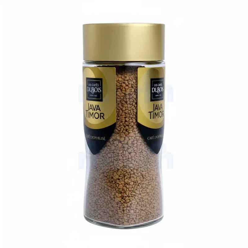 Bocal en verre de café soluble lyophilisé Les Cafés Dubois Java Timor 90g - Bazarcom Maroc
