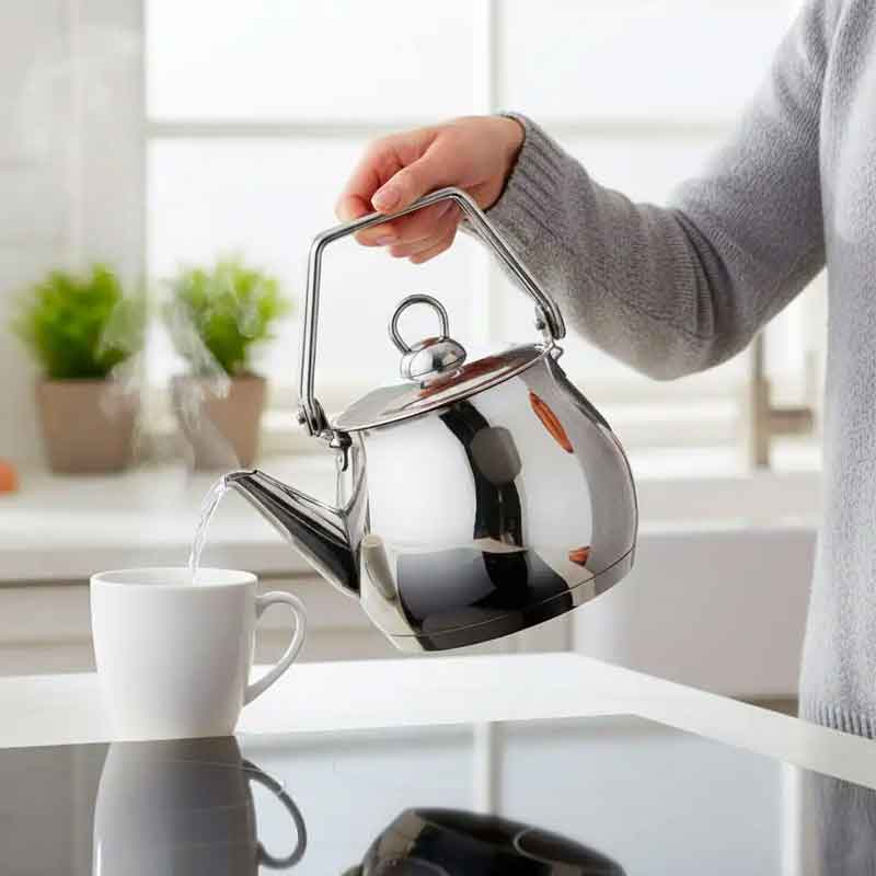 Bouilloire à sifflet traditionnelle Pandiani 2.5L en acier inoxydable brillant - Bazarcom Maroc