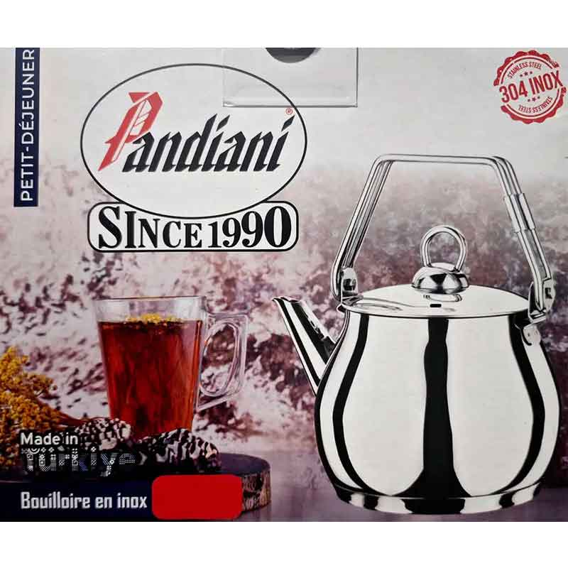 Bouilloire à sifflet traditionnelle Pandiani 2.5L en acier inoxydable brillant - Bazarcom Maroc
