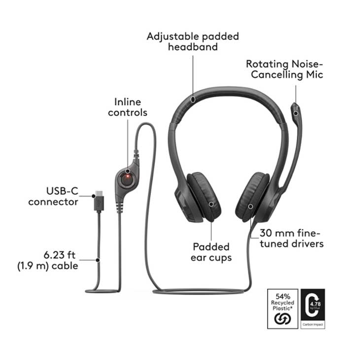 Micro-casque Logitech H390 USB-C noir avec microphone antibruit