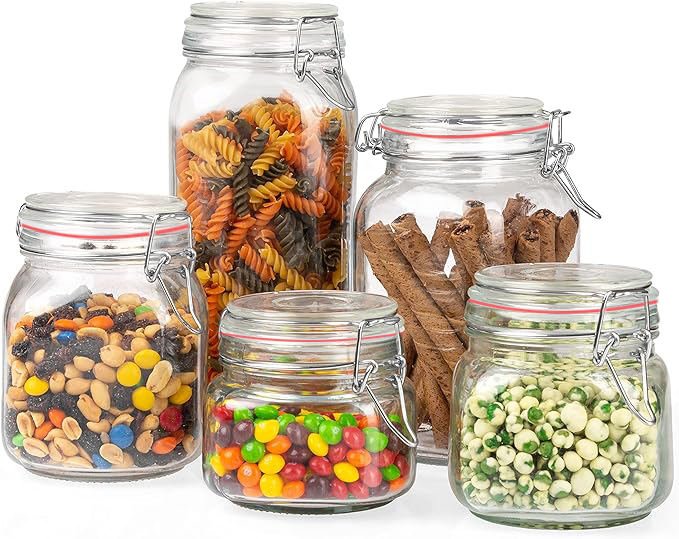 Lot de 5 bocaux Pandiani hermétiques en verre avec couvercle à rabat