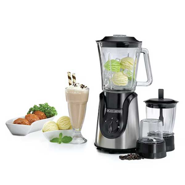Blender Black + Decker Mélangeur en verre 1.5L avec 2 moulins (BX600G-B5)