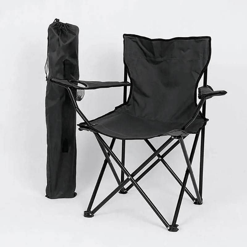 Chaise de plage ou camping Premium pliante avec sac et porte-gobelet, Noir