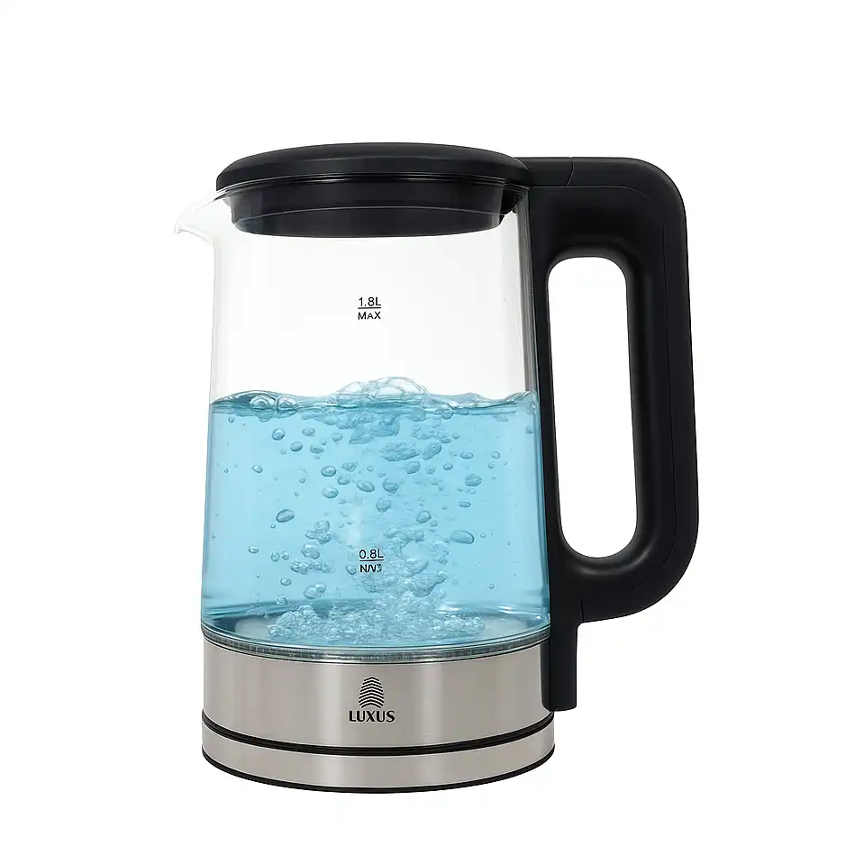 Luxus Bouilloire Électrique en Verre 1,8 Litre – 1500W – Éclairage LED Bleu – Arrêt Automatique – Design Inox & Verre