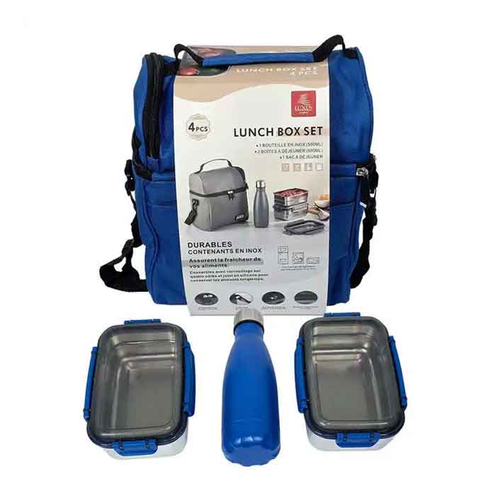 Lunch Box Isotherme Luxus LBT4B en Inox Bleu (Ensemble de 4 Pièces)