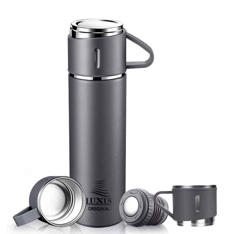 Thermos Bouteille Isotherme Luxus TL500G avec 3 Tasses Gris 500ml