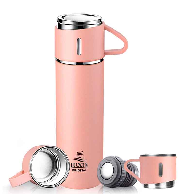 Thermos Bouteille Isotherme Luxus TL500R avec 3 Tasses Rose 500ml