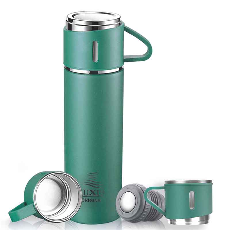 Thermos Bouteille Isotherme Luxus TL500V avec 3 Tasses Vert 500ml