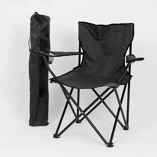 [YG-251NOIR] Chaise de plage ou camping Premium pliante avec sac et porte-gobelet, Noir