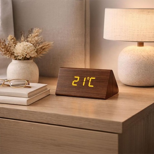 [HLY25030] Pandiani Réveil Digital LED Effet Bois avec 3 Alarmes – Heure, Température, Date