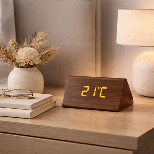 [HLY25030] Pandiani Réveil Digital LED Effet Bois avec 3 Alarmes – Heure, Température, Date