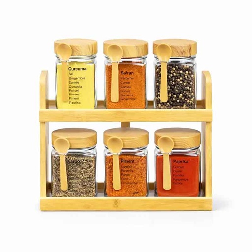 [6602H-6] Service à Épices Pandiani – 6 Pots avec Support de Rangement Design