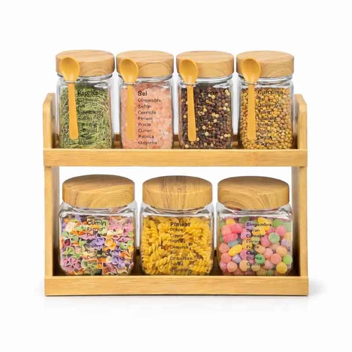 [6602H-7] Service à Épices Pandiani – 7 Pots avec Support de Rangement Cuisine